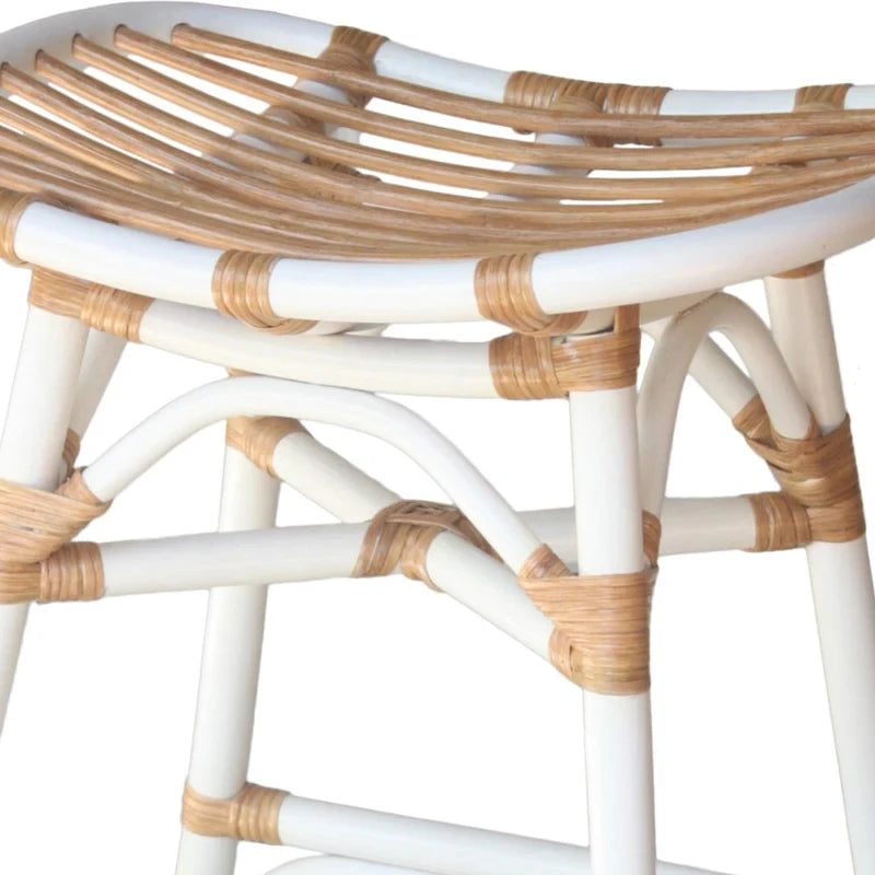Boho Rattan Counter Stool with Saddle Seat — 24 in. Seat Height