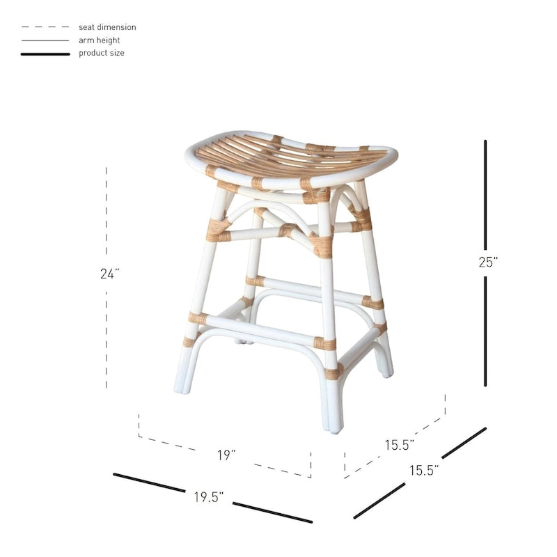 Boho Rattan Counter Stool with Saddle Seat — 24 in. Seat Height