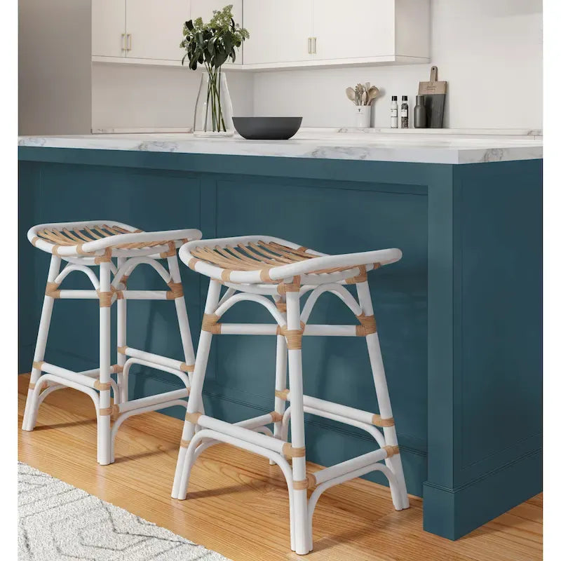 Boho Rattan Counter Stool with Saddle Seat — 24 in. Seat Height
