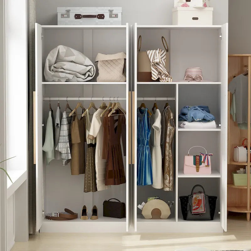 4-Door Freestanding Wardrobe Armoire with Large Storage