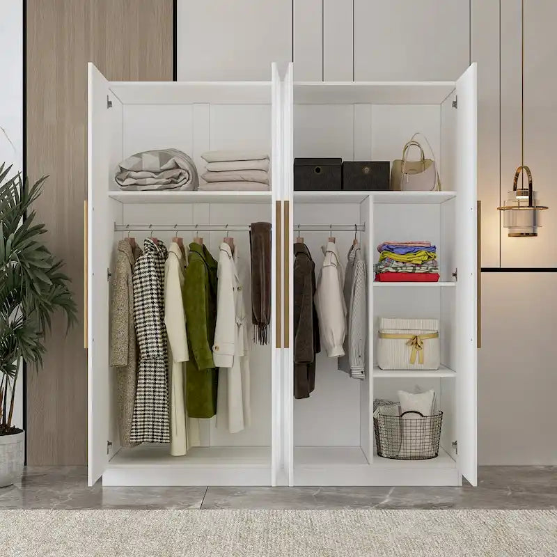 4-Door Freestanding Wardrobe Armoire with Large Storage