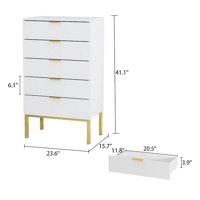 5-Drawer Dresser with Gold Handles