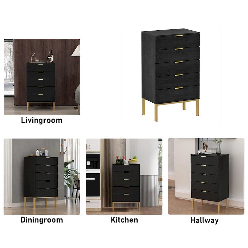 5-Drawer Dresser with Gold Handles