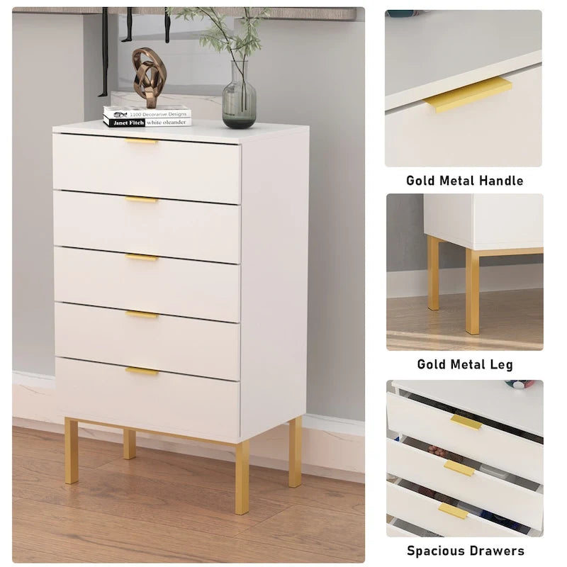5-Drawer Dresser with Gold Handles