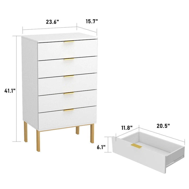 5-Drawer Dresser with Gold Handles