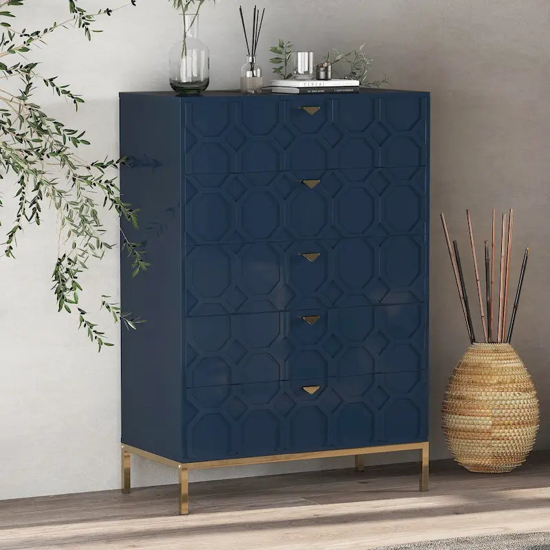 5-Drawer Modern Storage Chest with Gold Metal Legs