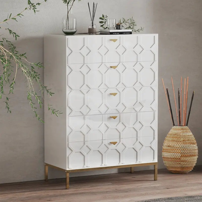 5-Drawer Modern Storage Chest with Gold Metal Legs