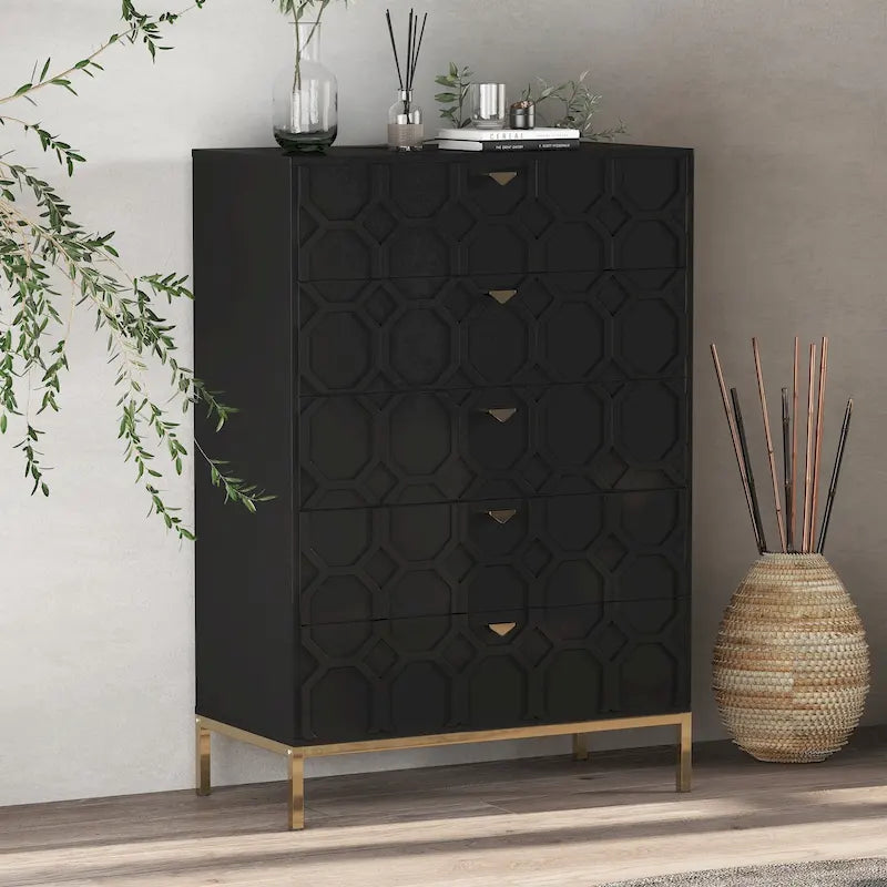 5-Drawer Modern Storage Chest with Gold Metal Legs