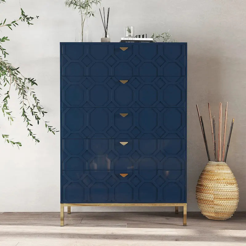 5-Drawer Modern Storage Chest with Gold Metal Legs