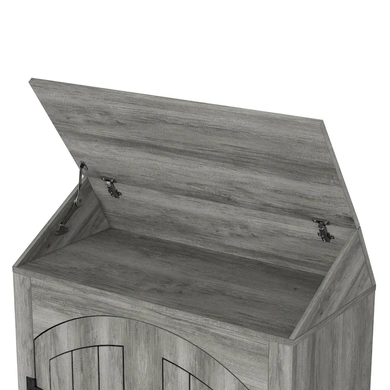 Farmhouse Double-Door Shoe Cabinet with Adjustable Shelves & Lift-Top Storage