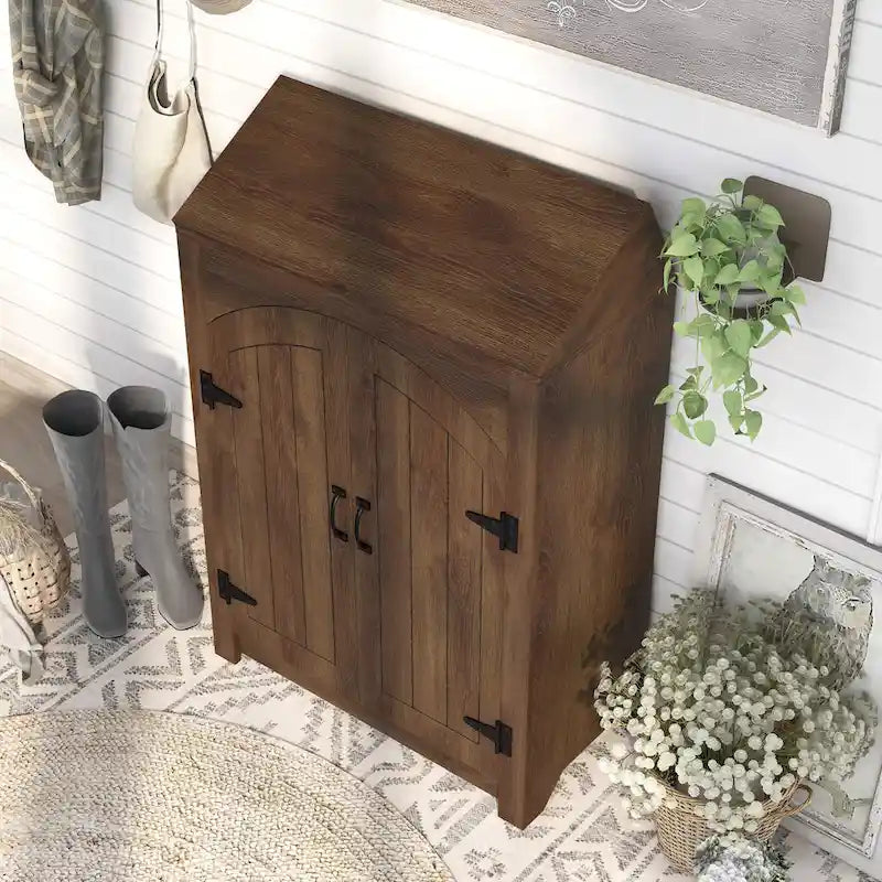 Meuble à chaussures de ferme à double porte avec étagères réglables et rangement à plateau relevable