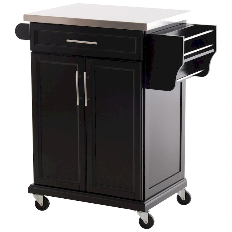 Rolling Kitchen Island Cart with Stainless Steel Top, Drawer & Spice Rack