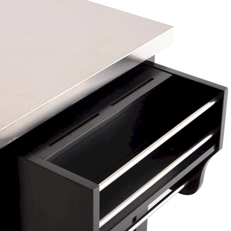 Rolling Kitchen Island Cart with Stainless Steel Top, Drawer & Spice Rack