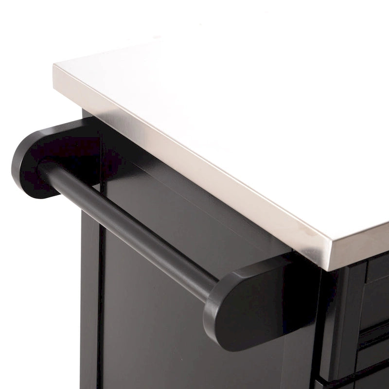 Rolling Kitchen Island Cart with Stainless Steel Top, Drawer & Spice Rack