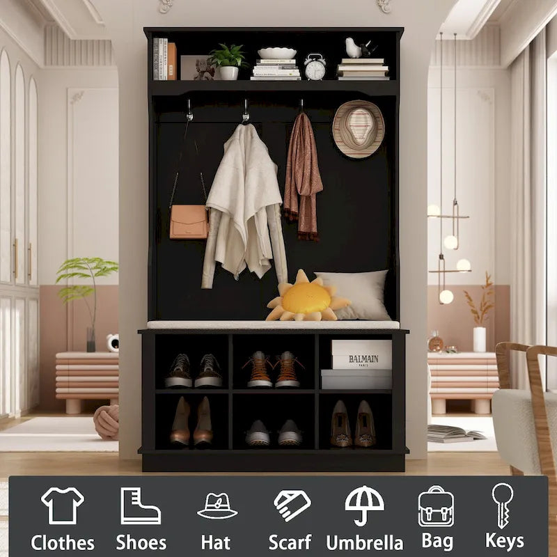 3-in-1 Entryway Hall Tree with Storage Bench & Shoe Rack