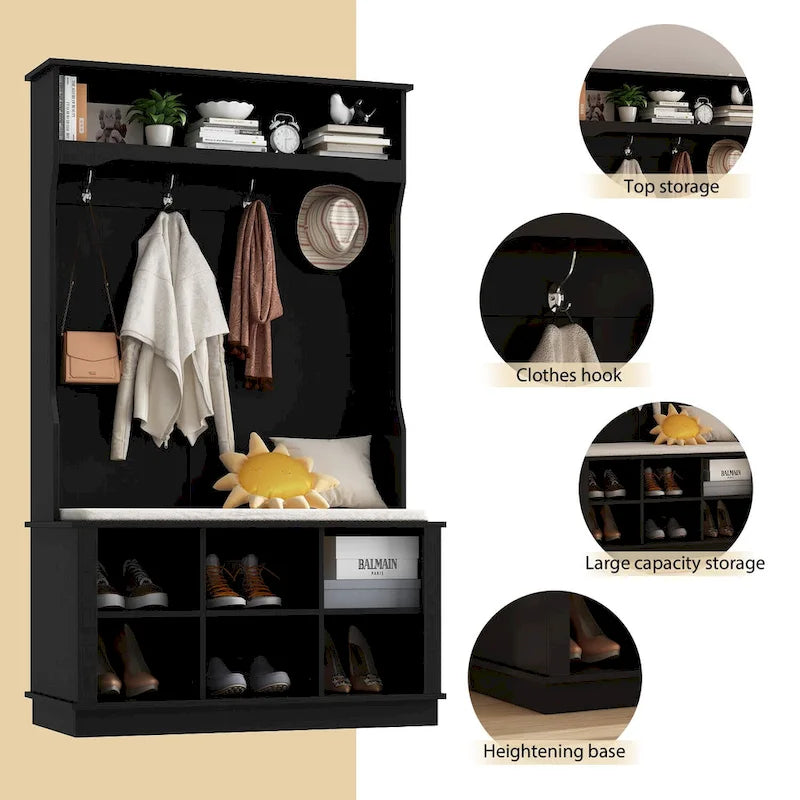 3-in-1 Entryway Hall Tree with Storage Bench & Shoe Rack