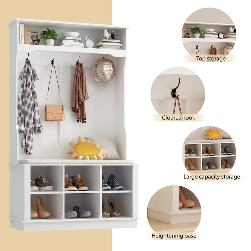 3-in-1 Entryway Hall Tree with Storage Bench & Shoe Rack