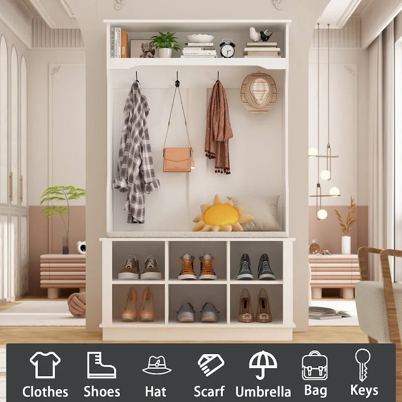 3-in-1 Entryway Hall Tree with Storage Bench & Shoe Rack