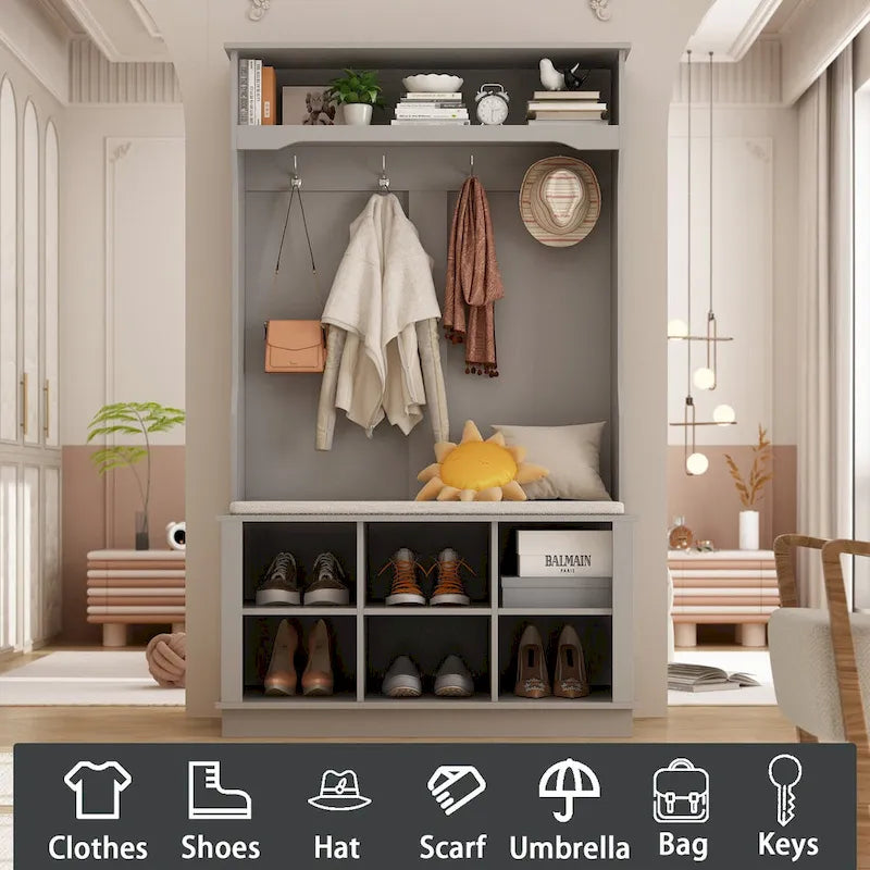3-in-1 Entryway Hall Tree with Storage Bench & Shoe Rack