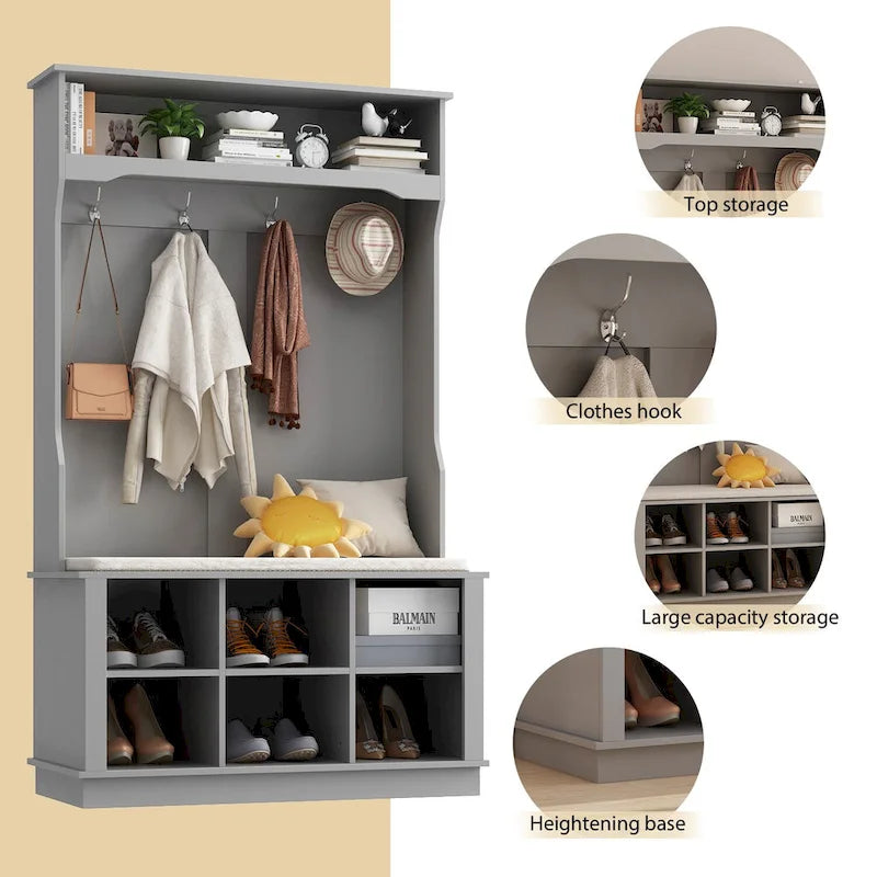 3-in-1 Entryway Hall Tree with Storage Bench & Shoe Rack