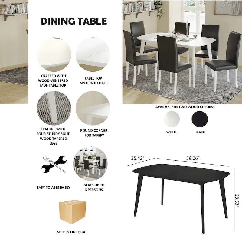 Modern 6-Person Rectangular Dining Table with Wood-Grain Top