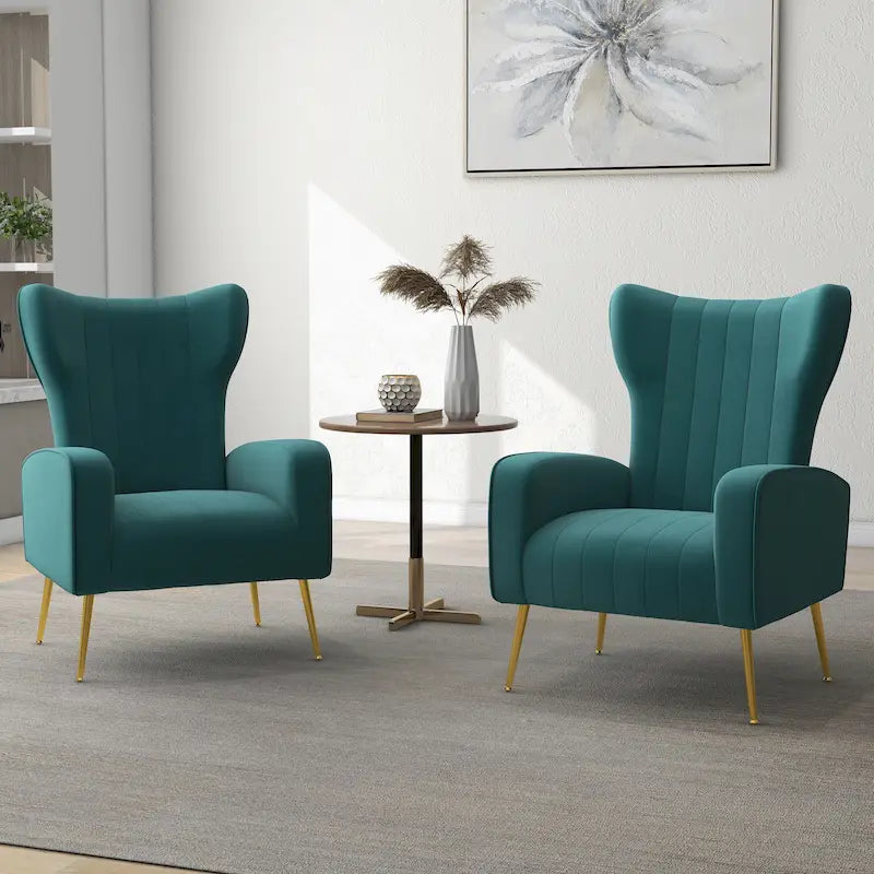 Velvet Wingback Accent Chair with Gold Metal Legs
