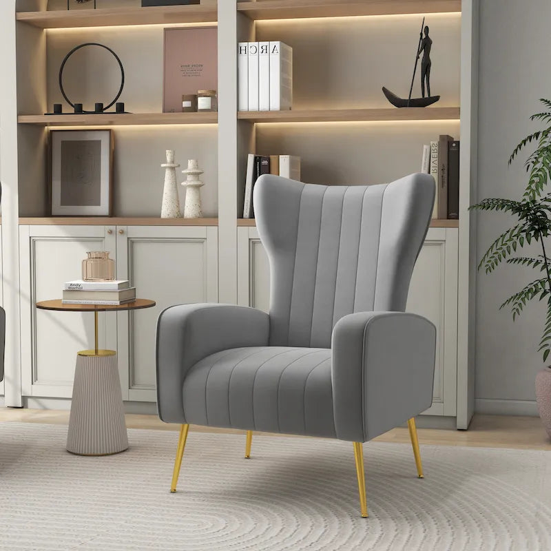 Velvet Wingback Accent Chair with Gold Metal Legs