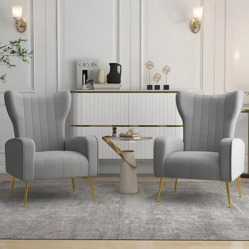 Velvet Wingback Accent Chair with Gold Metal Legs
