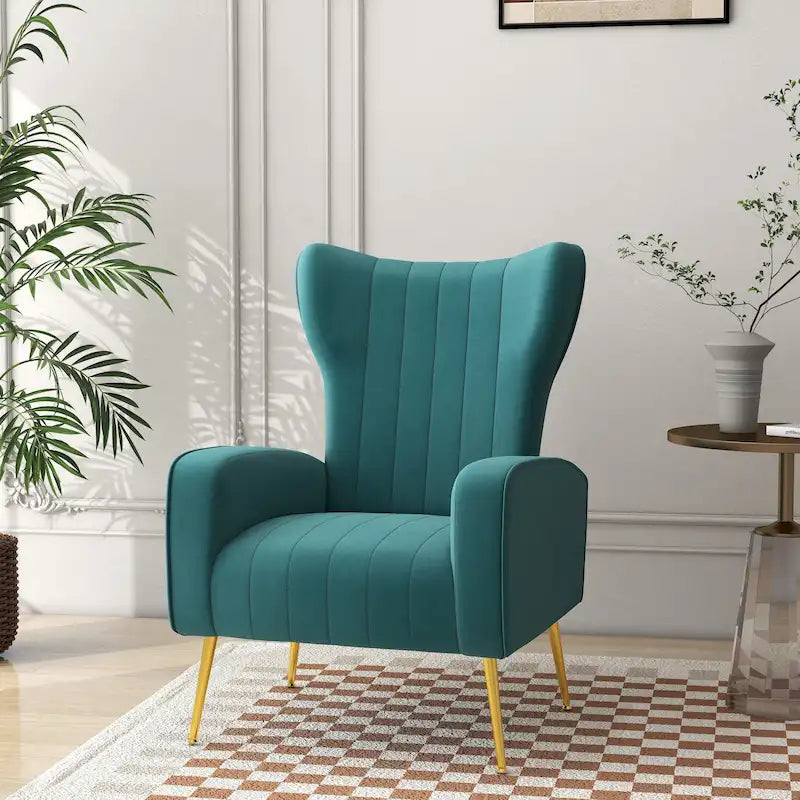 Velvet Wingback Accent Chair with Gold Metal Legs