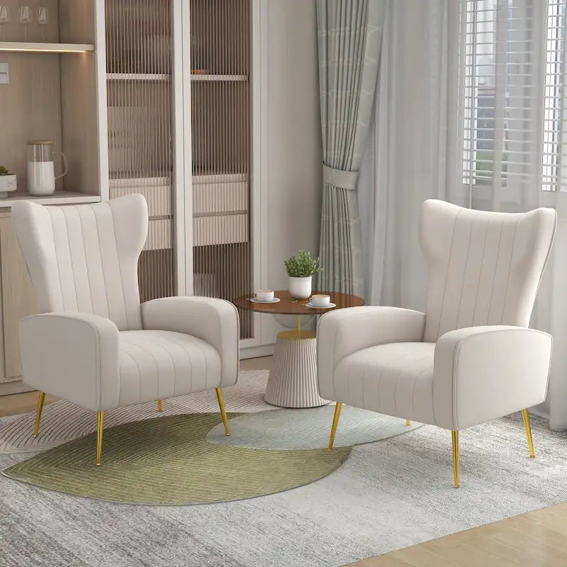 Velvet Wingback Accent Chair with Gold Metal Legs