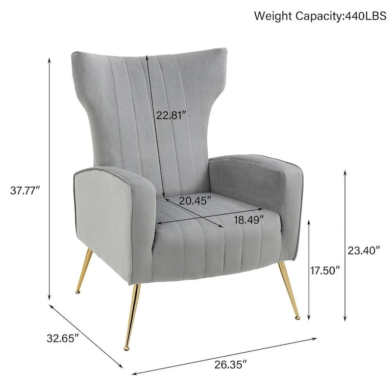 Velvet Wingback Accent Chair with Gold Metal Legs