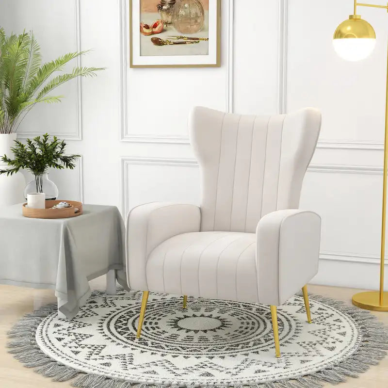 Velvet Wingback Accent Chair with Gold Metal Legs