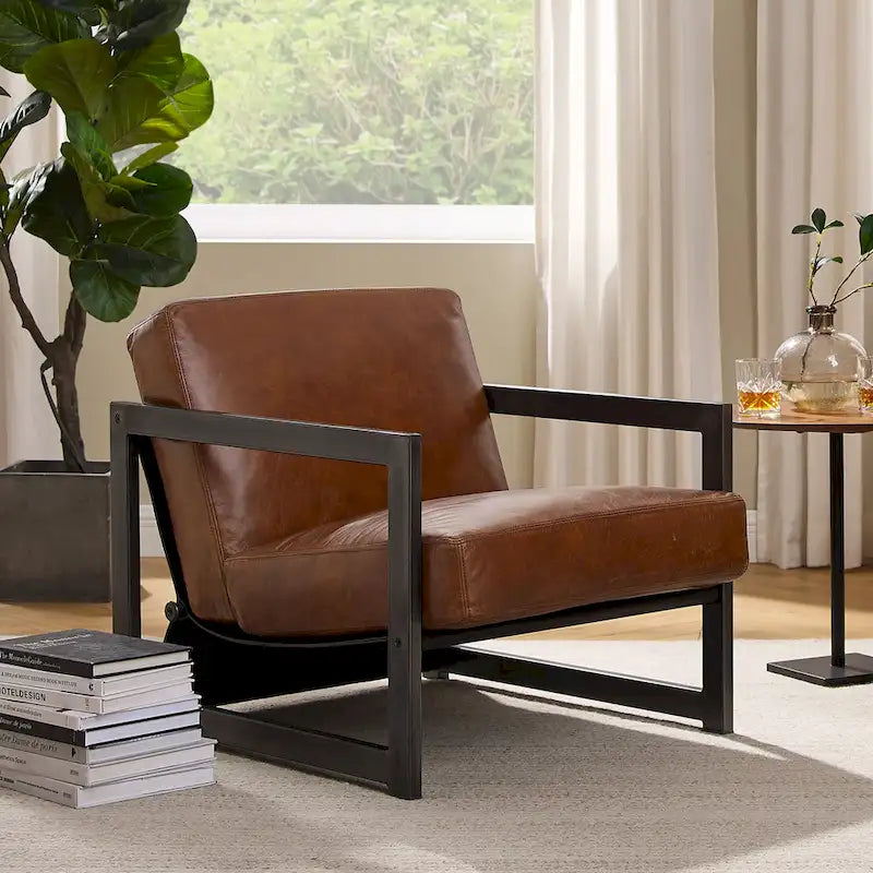 Genuine Leather Lounge Accent Arm Chair