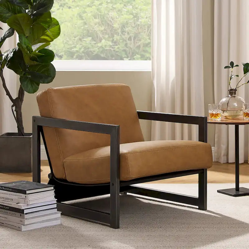 Genuine Leather Lounge Accent Arm Chair
