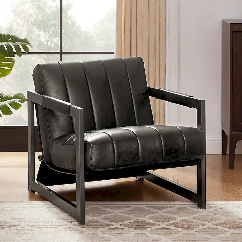 Genuine Leather Lounge Accent Arm Chair