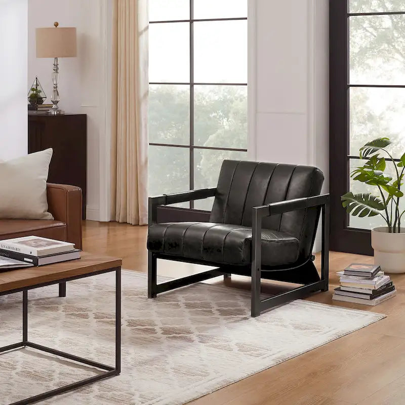 Genuine Leather Lounge Accent Arm Chair