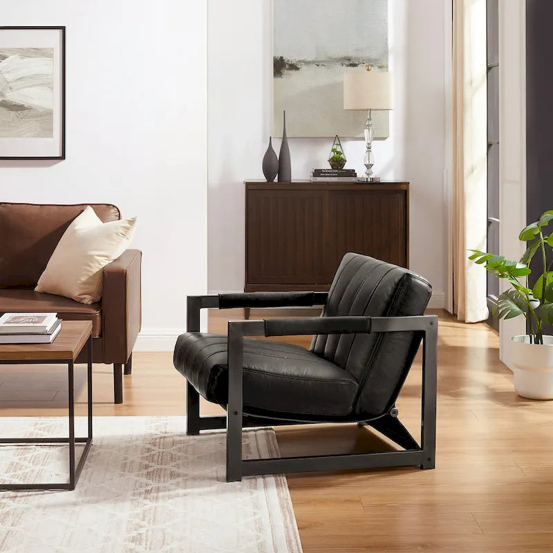 Genuine Leather Lounge Accent Arm Chair
