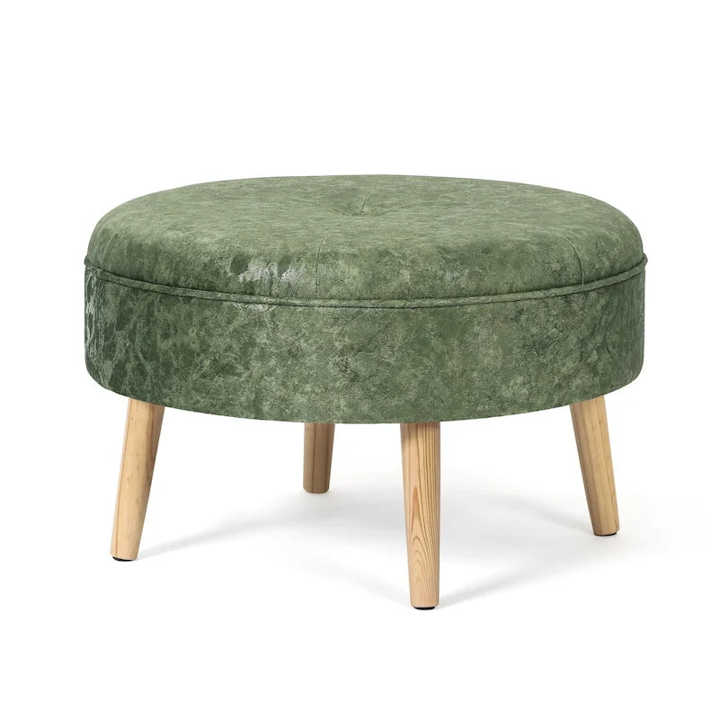 Round Button-Tufted Fabric Ottoman – Footstool & Accent Seat