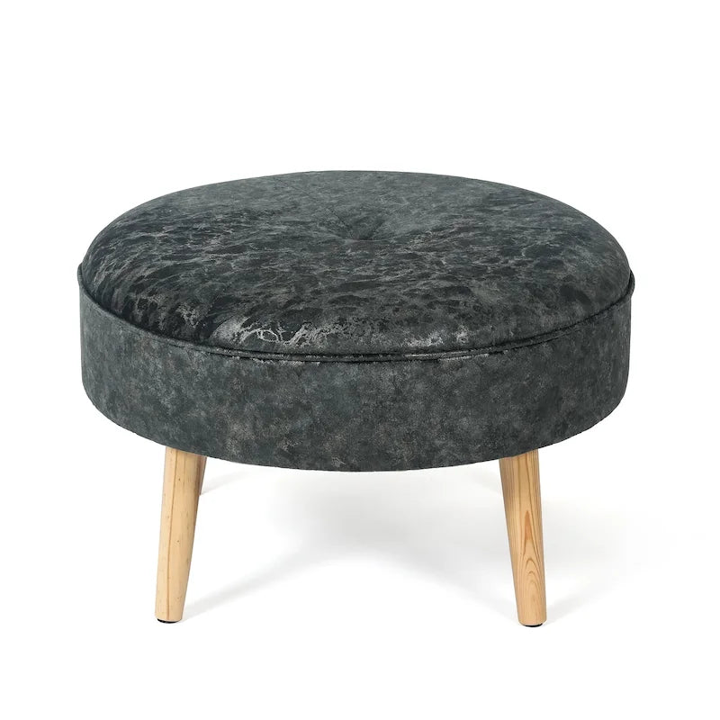 Round Button-Tufted Fabric Ottoman – Footstool & Accent Seat