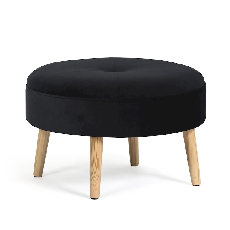 Round Button-Tufted Fabric Ottoman – Footstool & Accent Seat