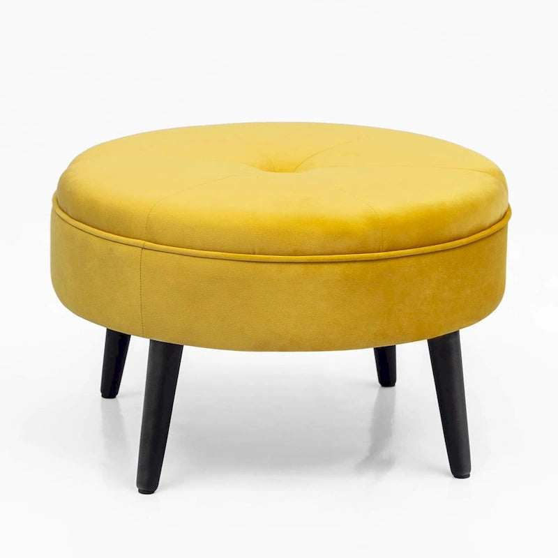 Round Button-Tufted Fabric Ottoman – Footstool & Accent Seat