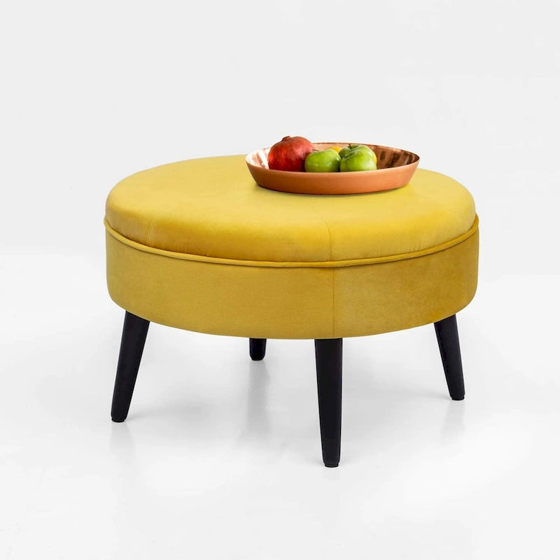Round Button-Tufted Fabric Ottoman – Footstool & Accent Seat
