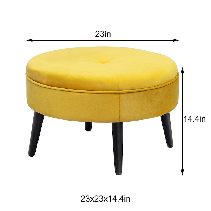 Round Button-Tufted Fabric Ottoman – Footstool & Accent Seat