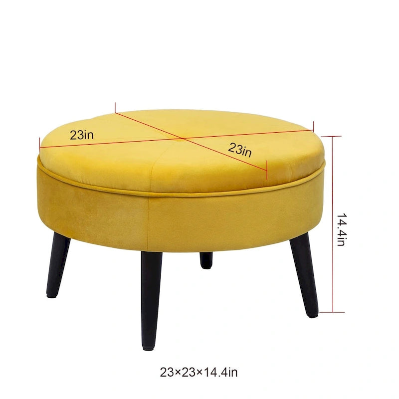 Round Button-Tufted Fabric Ottoman – Footstool & Accent Seat
