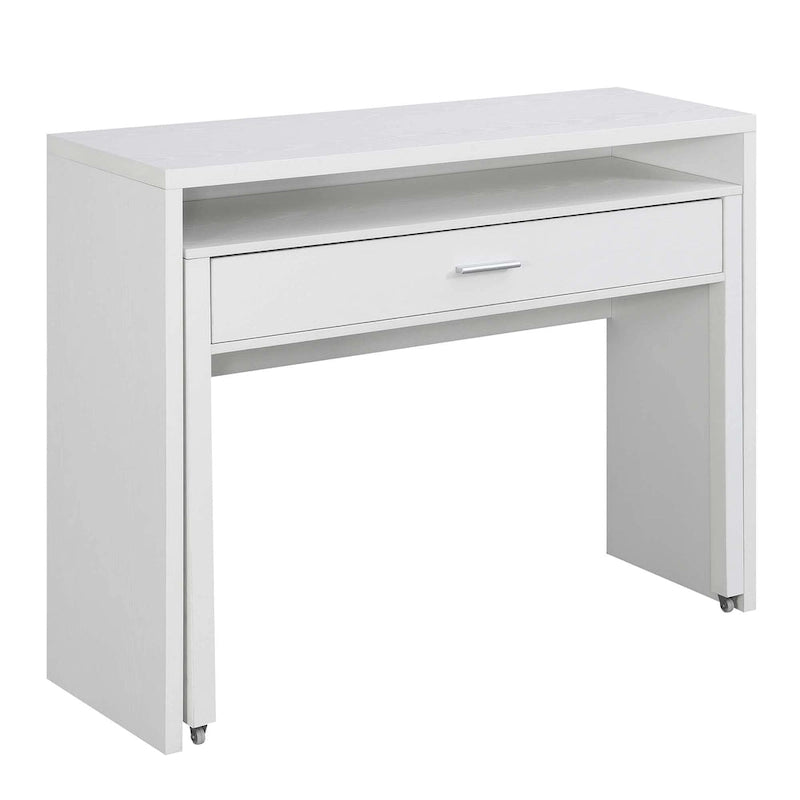 Modern Sliding Console Desk with Drawer & Monitor Riser