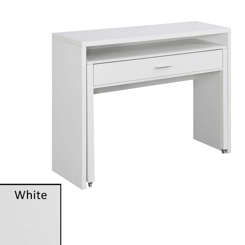 Modern Sliding Console Desk with Drawer & Monitor Riser