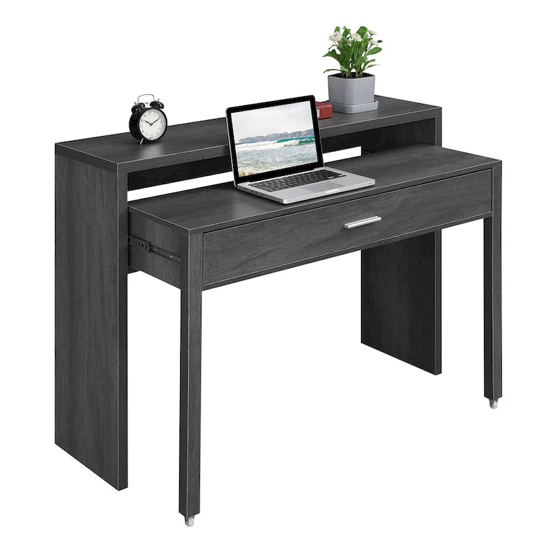 Modern Sliding Console Desk with Drawer & Monitor Riser