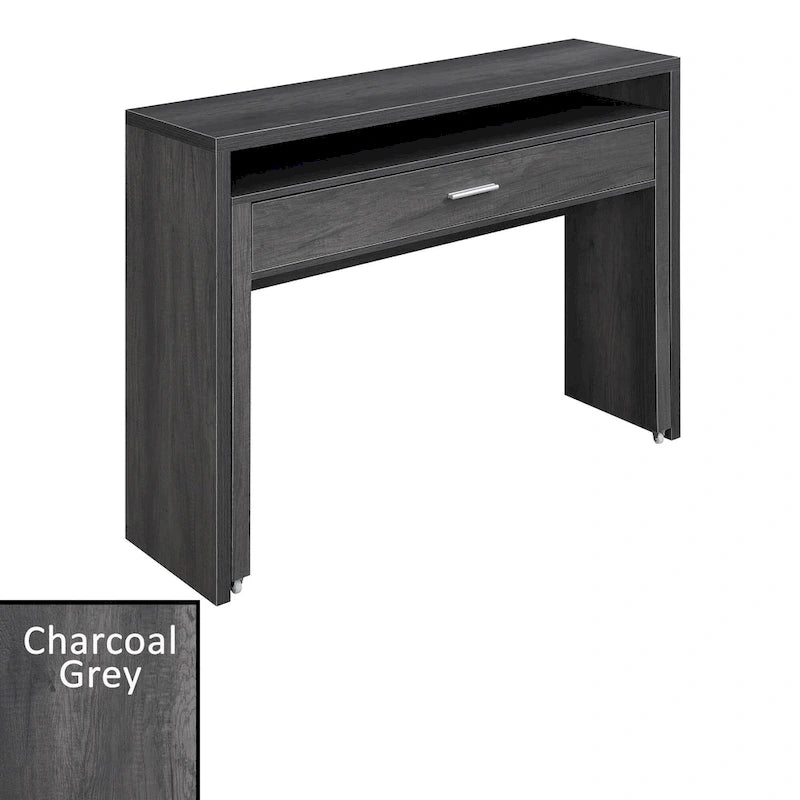 Modern Sliding Console Desk with Drawer & Monitor Riser