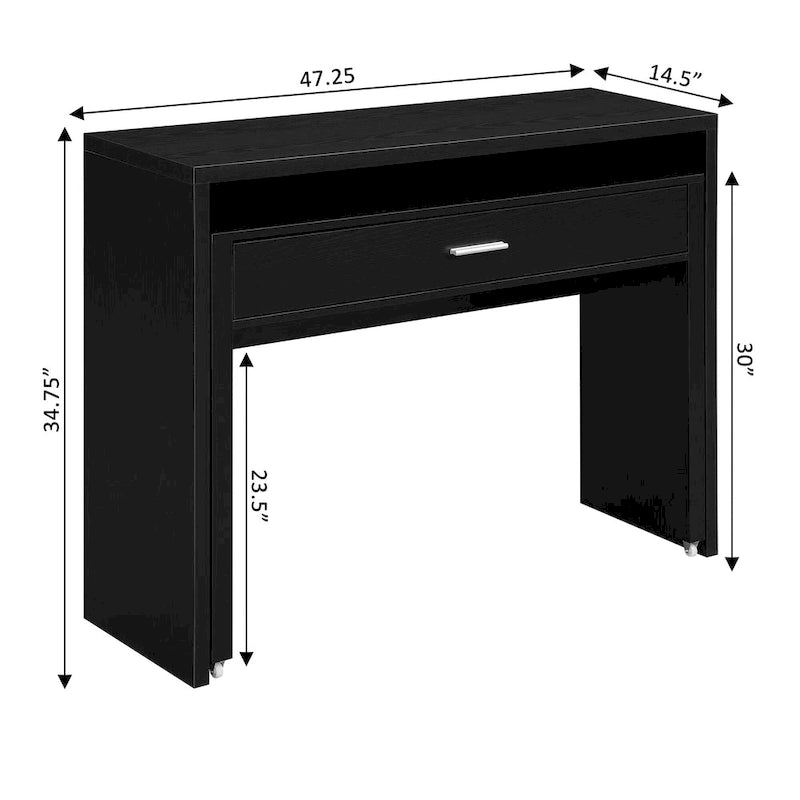 Modern Sliding Console Desk with Drawer & Monitor Riser