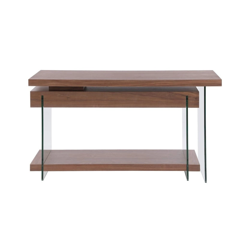 Rotatable Glass & Walnut Veneer Writing Desk